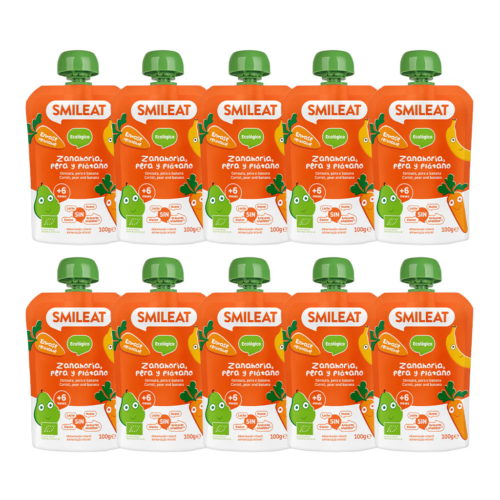 Pack pouches zanahoria, pera y plátano 10 Uds